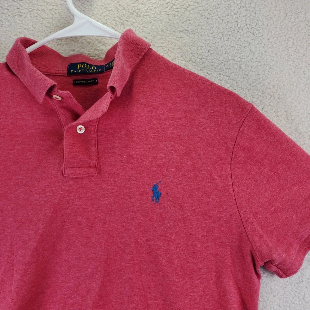 Polo‎ Ralph Lauren Mens Custom Slim Fit Polo Shirt Pink Heather Blue Pony Size M